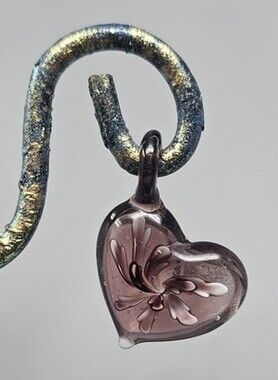 Hand Made Lamp Work Murano Art Glass Heart Floral Pendant Valentine Mother's Day